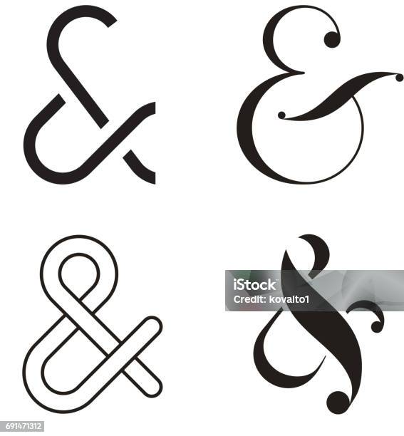 Ampersand Icon Set Stock Illustration - Download Image Now - Ampersand, Vector, Drawing - Art Product