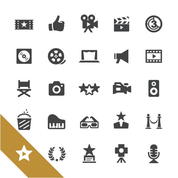 ilustrações de stock, clip art, desenhos animados e ícones de movie and film industry icons - select series - group of objects set symbol computer icon