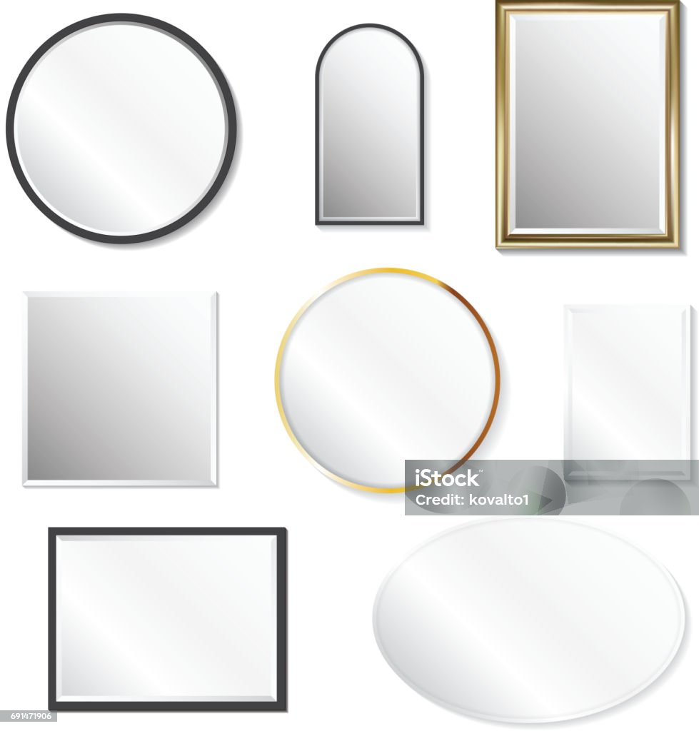 Set of realistic mirrors Vector illustration isolated on white background Mirror - Object stock vector