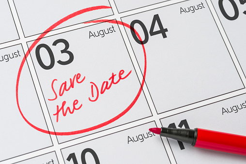 Save the Date written on a calendar - August 03