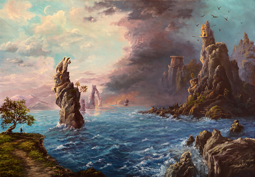 Mysterious shores, oil painting