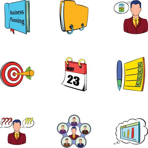 Vector illustration of Office information icons set, cartoon style