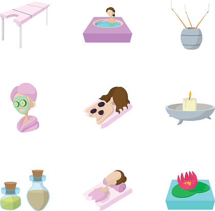 Relaxation icons set. Cartoon illustration of 9 relaxation vector icons for web