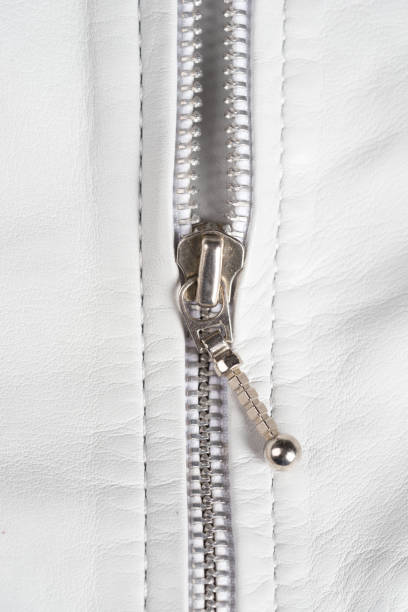 istock White leather jacket zipper. Macro details 691497336