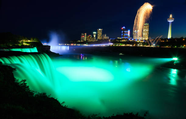 istock Niagara Falls illuminated at night with multicolored lights 691501110
