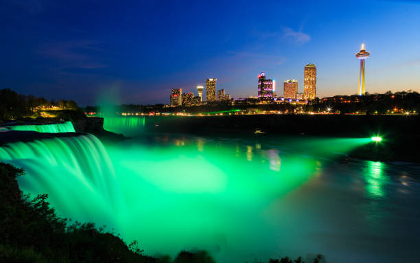 istock Niagara Falls illuminated at night with multicolored lights 691504426