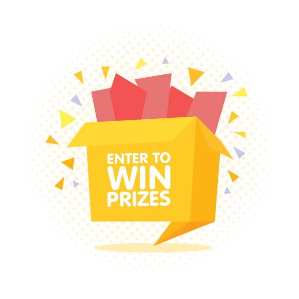 Print Enter to win prizes gift box. Cartoon origami style vector illustration. number counter stock illustrations
