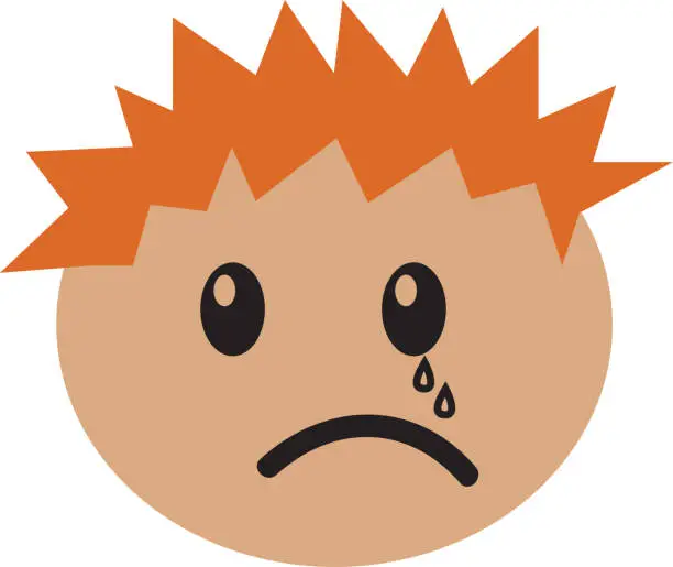 Vector illustration of head boy crying expression