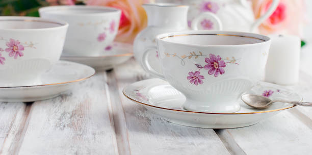 istock tea set with floral print 691527038