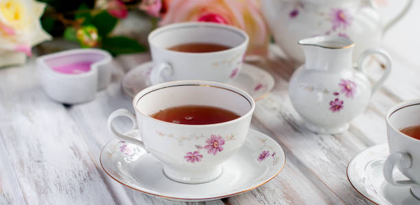 istock tea set with floral print 691527302