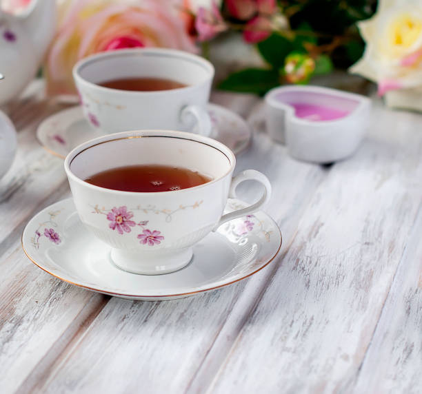 istock tea set with floral print 691527546