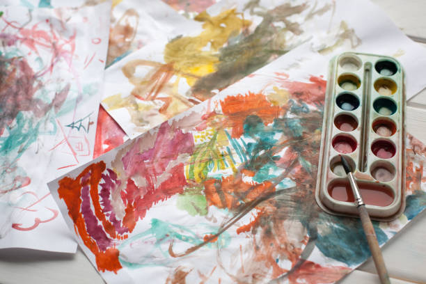istock Children's abstract pattern and palette with brush 691528406