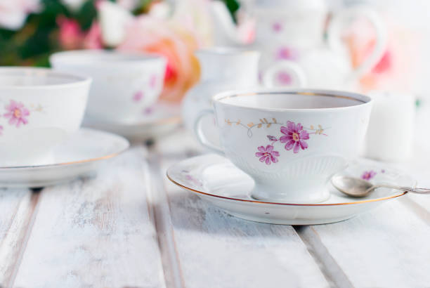 istock tea set with floral print 691528586