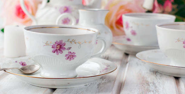 istock tea set with floral print 691530740