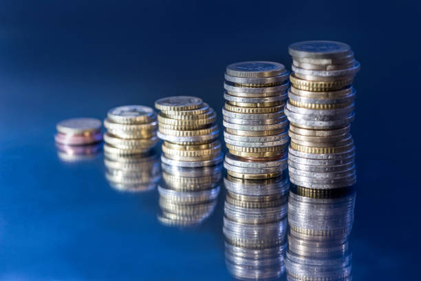 euro coin as business graph isolated on black blue background