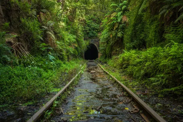 Abandoned railway line and tunnel in Helensburgh near Sydney in New South Wales, Australia