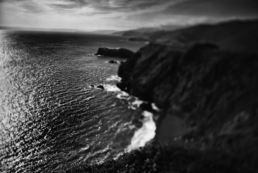 I made this picture at one of my favorite locations, Marin headlands, off the Golden gate bridge, in San Francisco. Composed with a Tilt shift lens to add blur and direct the eyes. Processed with inspiration of Japanese photographers with high contrasts, texture and deep black. Creates and elegant and dramatic scene.