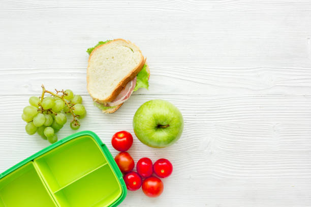 istock take away with lunchbox and fresh food on white background top view space for text 691541494