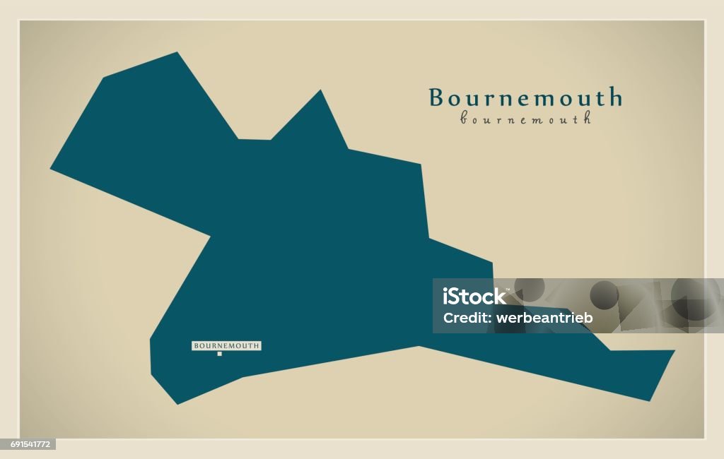 Modern Map - Bournemouth district and unitary UK Bournemouth - England stock vector