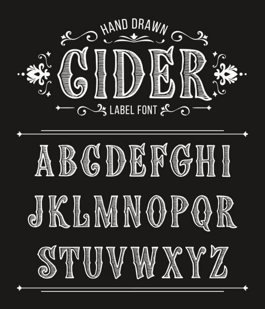 ilustrações de stock, clip art, desenhos animados e ícones de vintage cider label font for design in vintage style. vector typeface for labels and any type designs - estilo do século 19