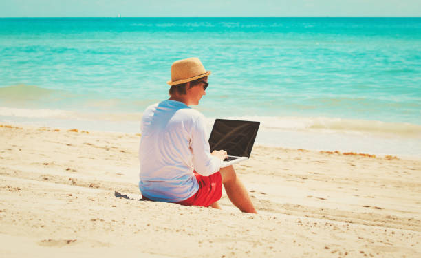 istock man working on laptop at tropical beach 691544904