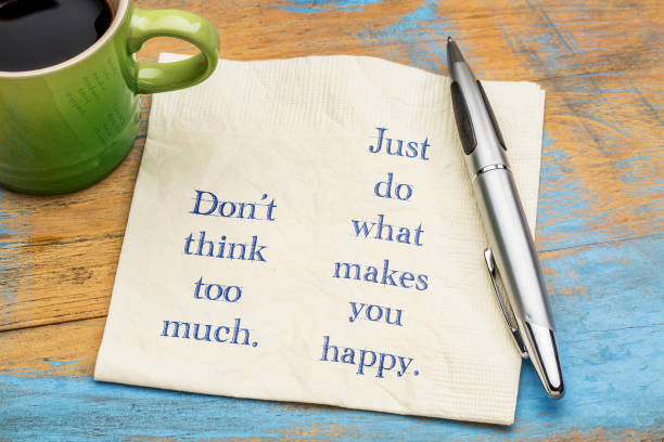 istock Do not think too much ... inspiraitonal text on napkin 691547504