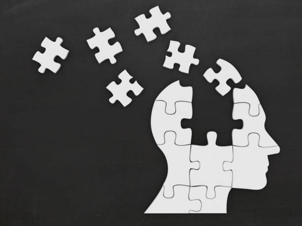 mémoire de cerveau esprit silhouette tête de puzzle - mental illness brain human head gear photos et images de collection