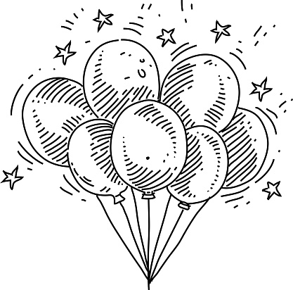 Line drawing of Bunch of Balloons. Elements are grouped.contains eps10 and high resolution jpeg.