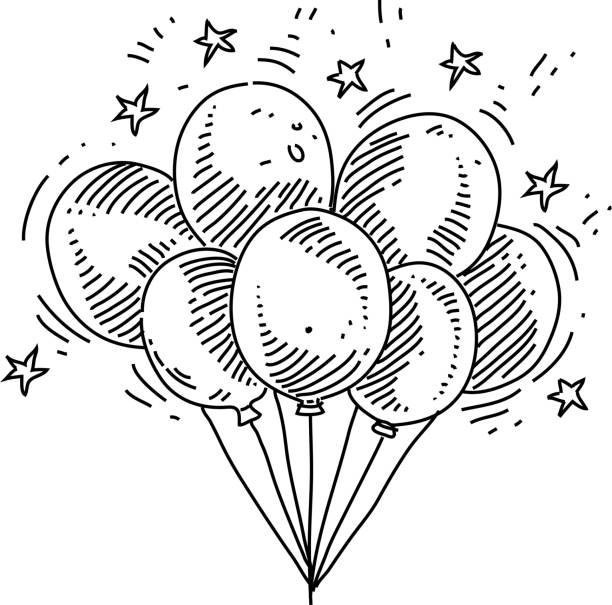 Bunch of Balloons Drawing Line drawing of Bunch of Balloons. Elements are grouped.contains eps10 and high resolution jpeg. black and white balloons stock illustrations