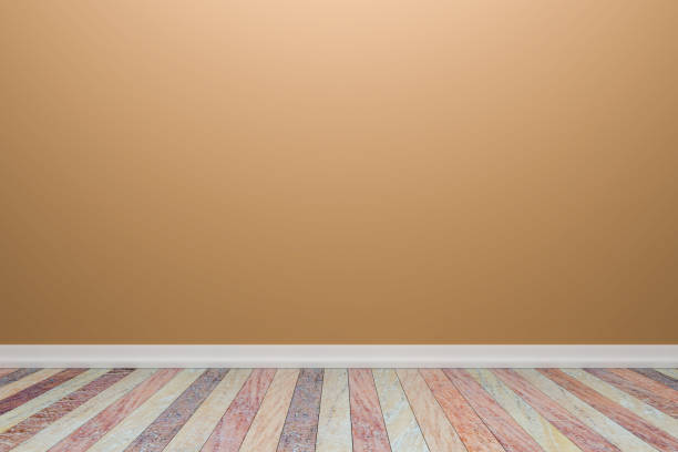 istock Empty interior light brown room with wooden floor, For display of your products.  - 3D render image. 691551770