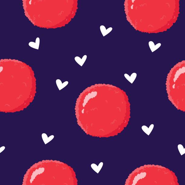 istock Summer pattern with lychee and white hearts. Cartoon style. Ornament for textiles and wrapping. Vector background. 691555724