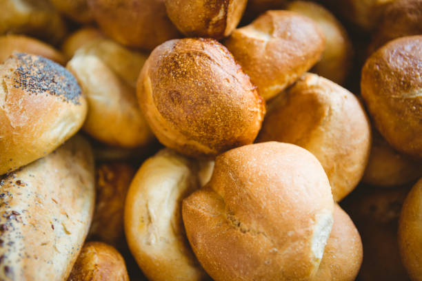 istock Close up of basket with fresh bread 691576612