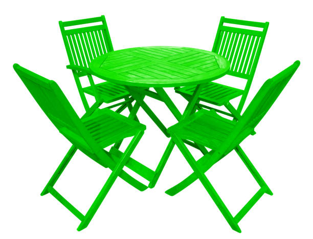 istock Wooden table and chairs - green 691579440