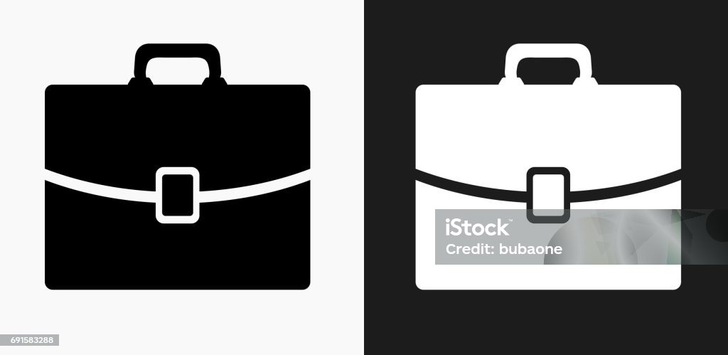Briefcase Icon on Black and White Vector Backgrounds Briefcase Icon on Black and White Vector Backgrounds. This vector illustration includes two variations of the icon one in black on a light background on the left and another version in white on a dark background positioned on the right. The vector icon is simple yet elegant and can be used in a variety of ways including website or mobile application icon. This royalty free image is 100% vector based and all design elements can be scaled to any size. Briefcase stock vector
