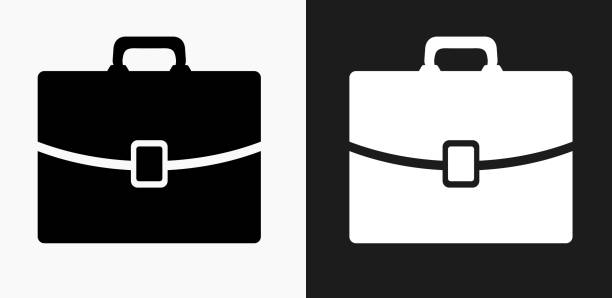 Briefcase Icon on Black and White Vector Backgrounds Briefcase Icon on Black and White Vector Backgrounds. This vector illustration includes two variations of the icon one in black on a light background on the left and another version in white on a dark background positioned on the right. The vector icon is simple yet elegant and can be used in a variety of ways including website or mobile application icon. This royalty free image is 100% vector based and all design elements can be scaled to any size. briefcase stock illustrations