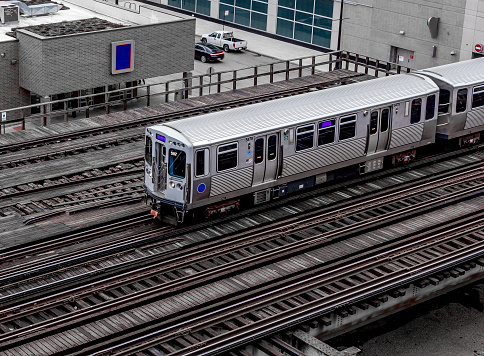 Overhead view of the Chicago el subway train