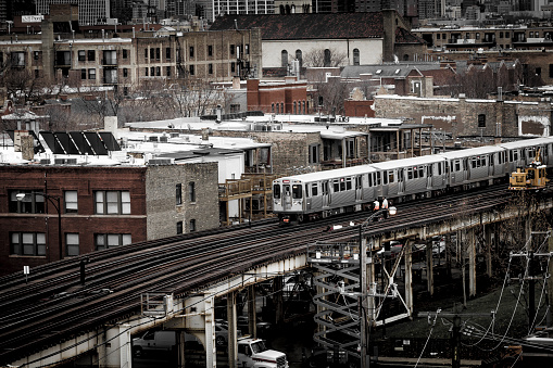 Overhead view of the Chicago el subway train 2