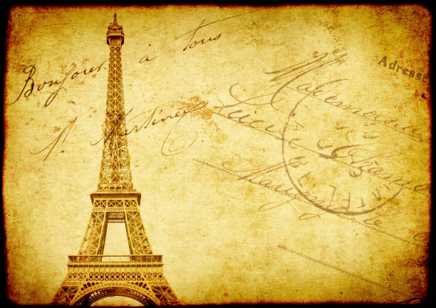 istock Vintage grunge background with old paper texture and Eiffel Tower 691586720
