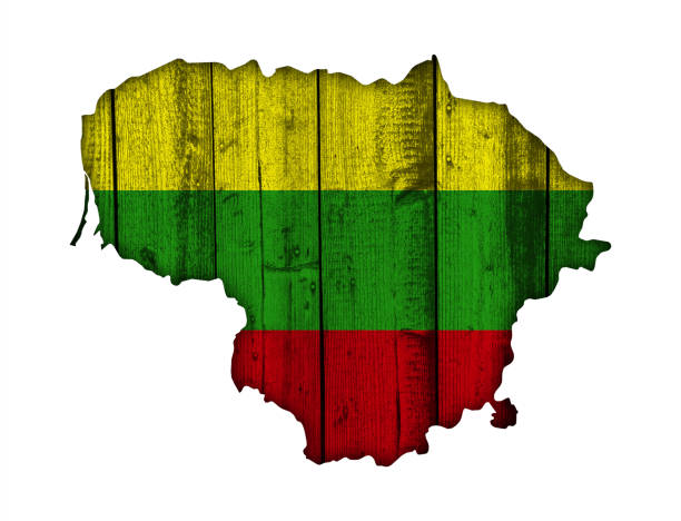 istock Map and flag of Lithuania on weathered wood 691592364