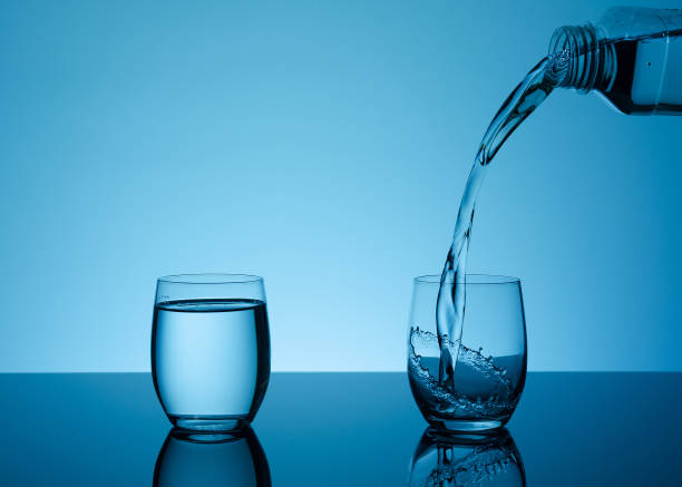 istock Bottle with creative splashing water in the glass 691609244