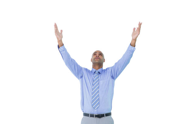 istock A concentrated businessman with arms up 691609666