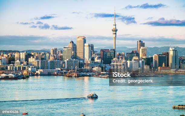 Aucklands Skyline At Dawn Stock Photo - Download Image Now - Auckland, New Zealand, City