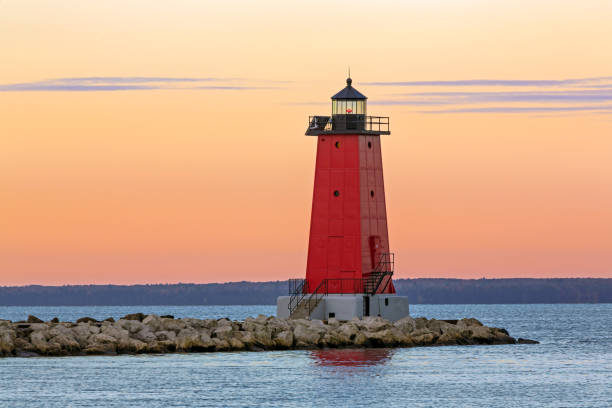 Morning at Manistique Lighthouse stock photo