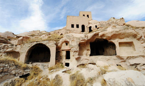 Ruins of ancient city in Turkish Cappadocia. Goreme national park stock photo