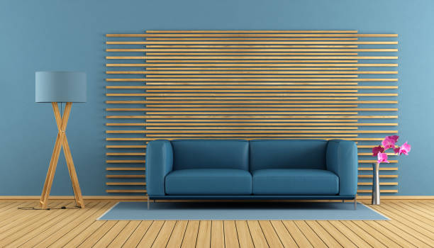istock Contemporary living room with blue sofa 691630046
