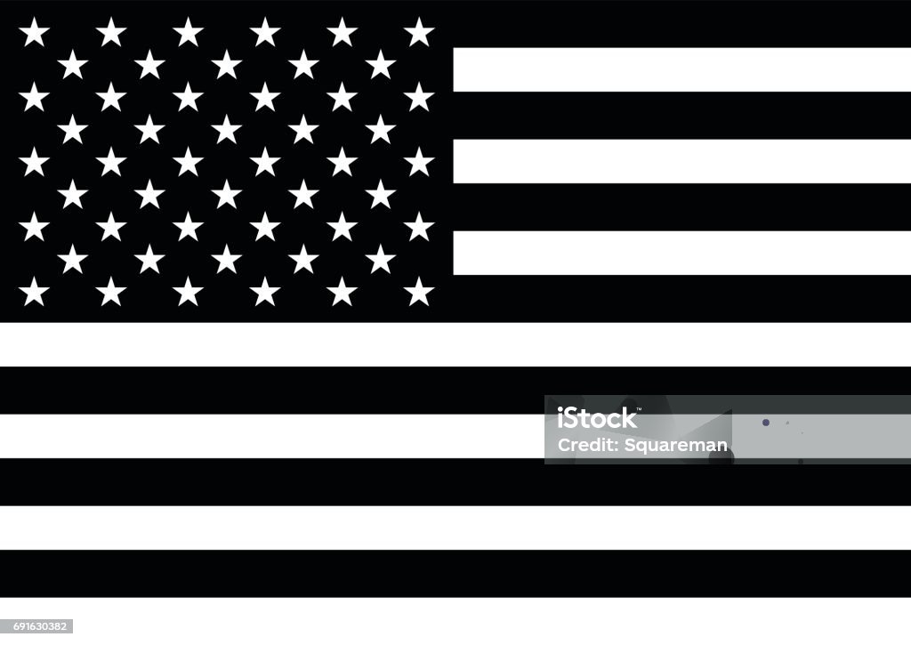 Bandera americana con 50 estrellas en blanco y negro - arte vectorial de Bandera estadounidense libre de derechos