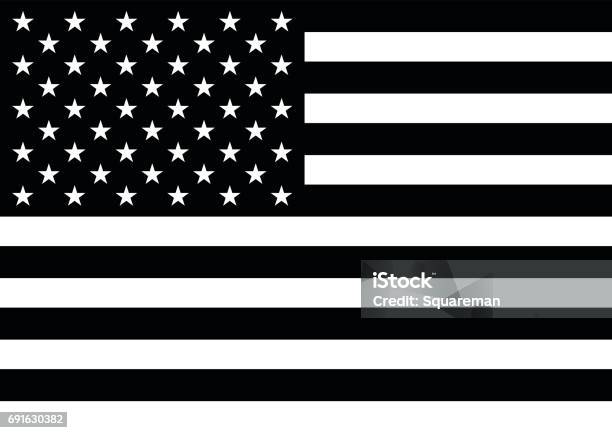 Ilustración de Bandera Americana Con 50 Estrellas En Blanco Y Negro y más Vectores Libres de Derechos de Bandera estadounidense