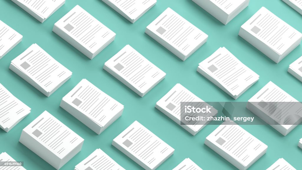 Coleção de documentos em um verde fundo ilustração 3D - Foto de stock de Documento royalty-free