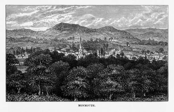 istock Town of Monmouth, Herefordshire, England Victorian Engraving, 1840 691641806