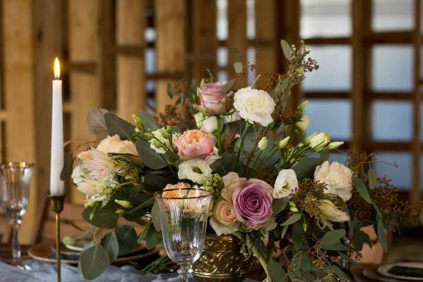 istock Decoration wedding table before a banquet. Bouquet and candles. 691642228